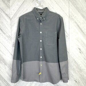 WINGS + HORNS Shirt Mens Size Medium Gray Green Plaid Check Stripe Long Sleeve